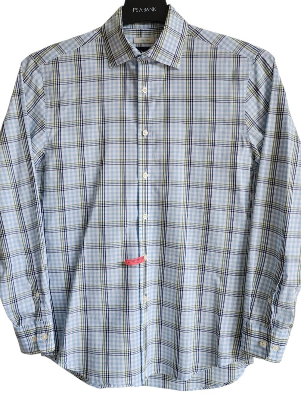 Small Casual Shirt Blue Green White Checked Plaid Jos A Bank Tailored Fit S Mens